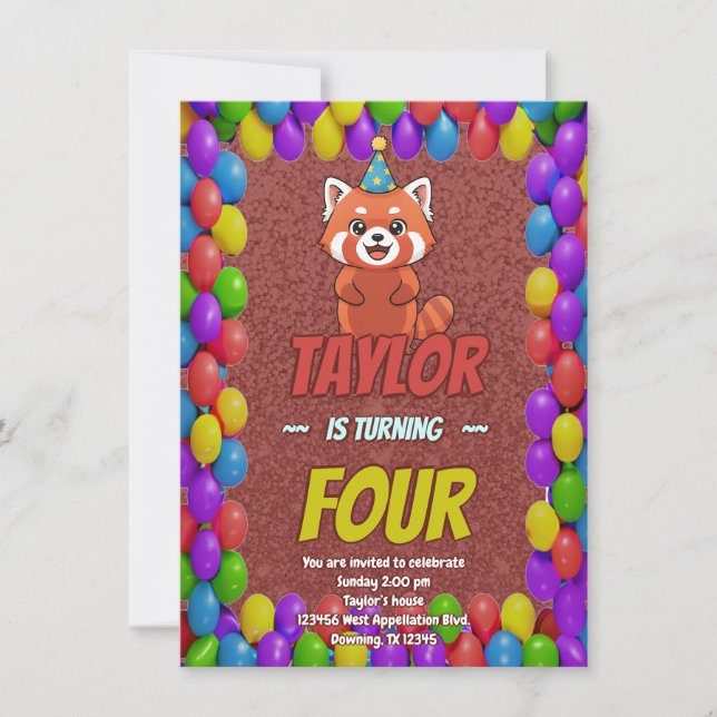 Whimsical Red Panda Adult Invite (Front)