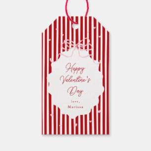 Whimsical Red Pink Bow Hearts Happy Valentines Day Gift Tags