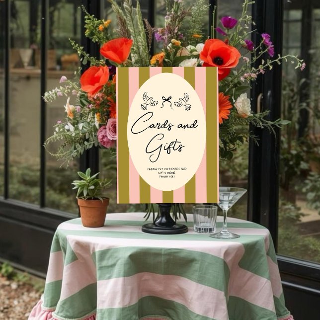 Whimsical Red Pink “Cards and Gifts” Wedding Poster (Creator Uploaded)