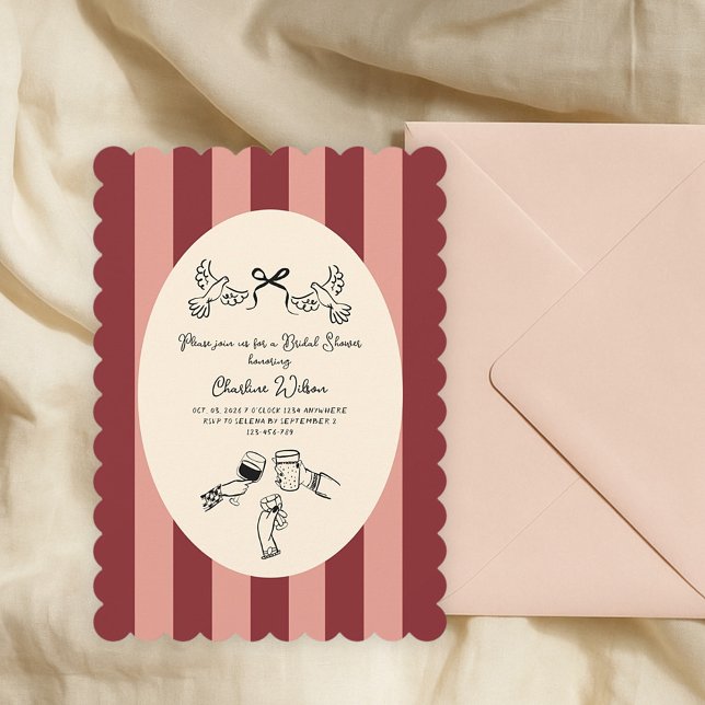 Whimsical Red Pink Striped Scribble Bridal Shower Invitation (Creator Uploaded)