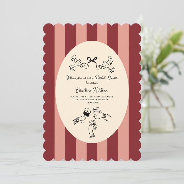Whimsical Red Pink Striped Scribble Bridal Shower Invitation (Creator Uploaded)