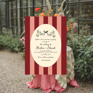Whimsical Red Pink Striped Scribble  Wedding  Invitation