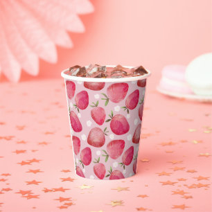Whimsical red & Pink Watercolor Stawberry pattern Paper Cups