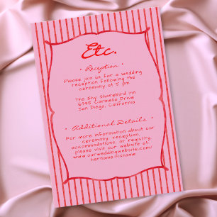 Whimsical Red Pink Watercolor Stripe Wedding Enclosure Card