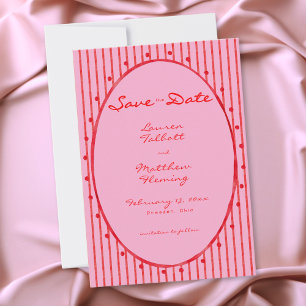 Whimsical Red Pink Watercolor Stripe Wedding Save The Date