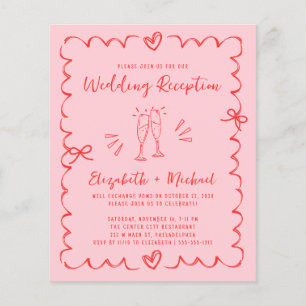 Whimsical Red Pink Wedding Reception Invitation