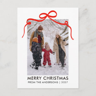 Whimsical Red Ribbon Arch Single Photo Christmas Holiday Postcard