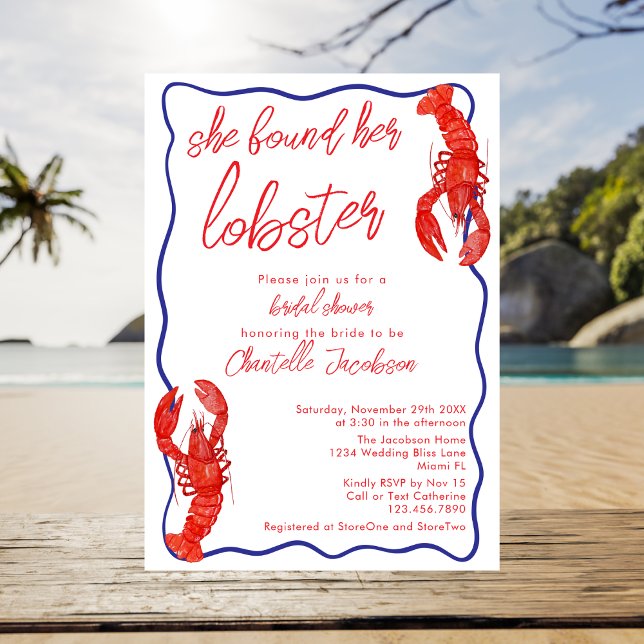 Whimsical Red She Found Her Lobster Bridal Shower Invitation (Creator Uploaded)