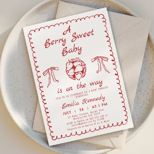 Whimsical Red Strawberry Berry Sweet Baby Shower Invitation