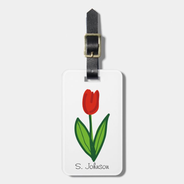 Whimsical red tulip flower travel luggage tag (Front Vertical)