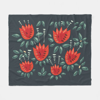 Whimsical Red Tulips Floral Art – Abstract Spring Fleece Blanket