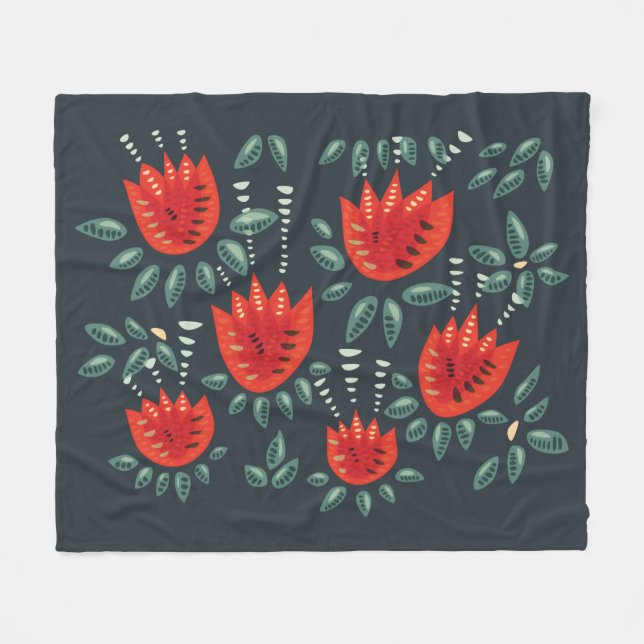  Whimsical Red Tulips Floral Art – Abstract Spring Fleece Blanket (Front (Horizontal))