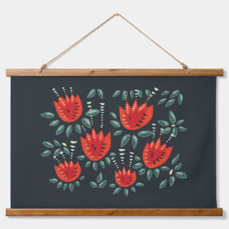 Whimsical Red Tulips Floral Art – Abstract Spring  Hanging Tapestry