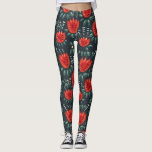  Whimsical Red Tulips Floral Art – Abstract Spring Leggings