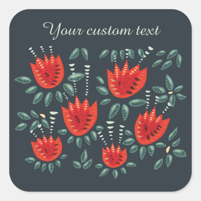  Whimsical Red Tulips Floral Art – Abstract Spring Square Sticker (Front)
