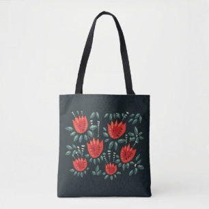 Whimsical Red Tulips Floral Art – Abstract Spring Tote Bag