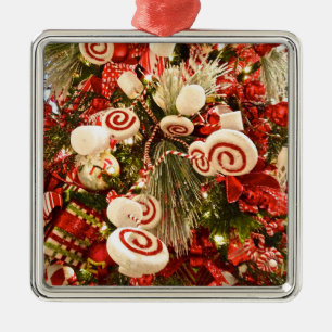 Whimsical Red & White Candy Themed Christmas Tree Metal Tree Decoration