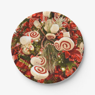 Whimsical Red & White Candy Themed Christmas Tree Paper Plate