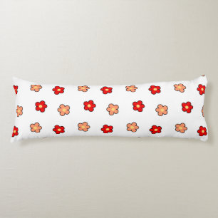 Whimsical Red & White Flower Retro Floral Design Body Cushion