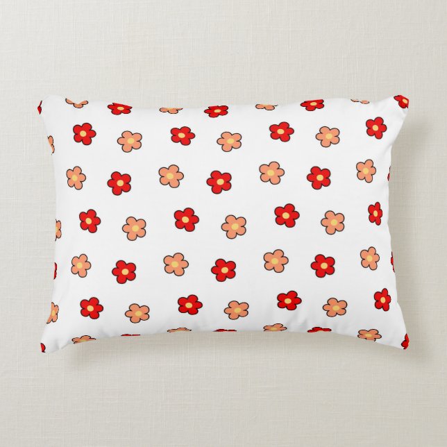 Whimsical Red & White Flower Retro Floral Design Decorative Cushion (Front)