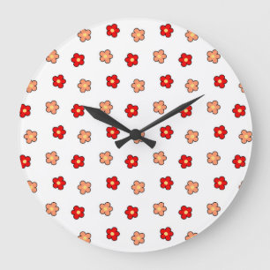 Whimsical Red & White Flower Retro Floral Design Large Clock