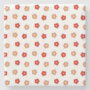Whimsical Red & White Flower Retro Floral Design Stone Coaster