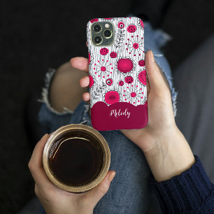 Whimsical red white hearts flowers floral name iPhone 16 case