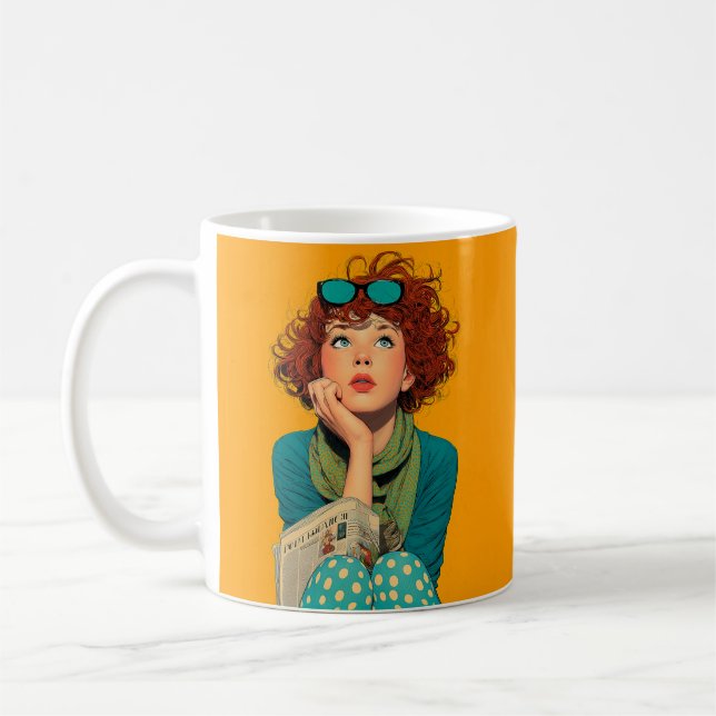 Whimsical Redhead in Polka Dots Coffee Mug (Left)