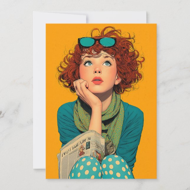 Whimsical Redhead in Polka Dots Invitation (Front)