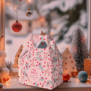 Whimsical Reindeer and Berry Christmas Pattern Favour Box