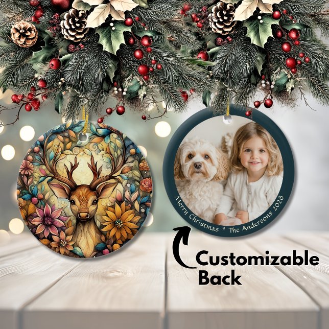 Whimsical Reindeer Christmas Customisable Ceramic Tree Decoration (Whimsical Reindeer Christmas Customizable Ceramic Ornament)