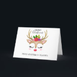 Whimsical Reindeer Christmas Folded Holiday Card<br><div class="desc">A cute reindeer face with flowers decorates this Christmas card. Cute and festive to send to family and friends. A unique Christmas card for sending this Holiday Season. Designed for you by Blackberry Boulevard.</div>