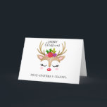 Whimsical Reindeer Christmas Folded Holiday Card<br><div class="desc">A cute reindeer face with flowers decorates this Christmas card. Cute and festive to send to family and friends. A unique Christmas card for sending this Holiday Season. Designed for you by Blackberry Boulevard.</div>