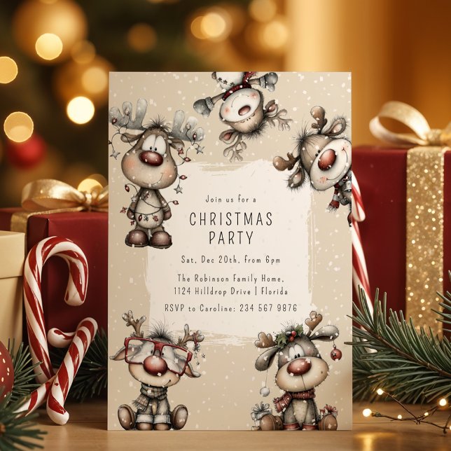Whimsical Reindeer Christmas Party Invitation (Creator Uploaded)