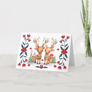 Whimsical Reindeer & Florals Christmas Card