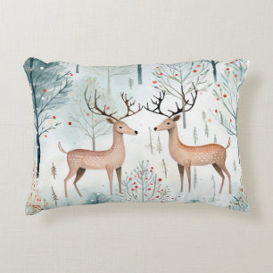 Whimsical Reindeer in the Forest Illustration Decorative Cushion