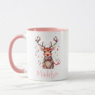 Whimsical Reindeer Rudolph and Christmas Lights Mug