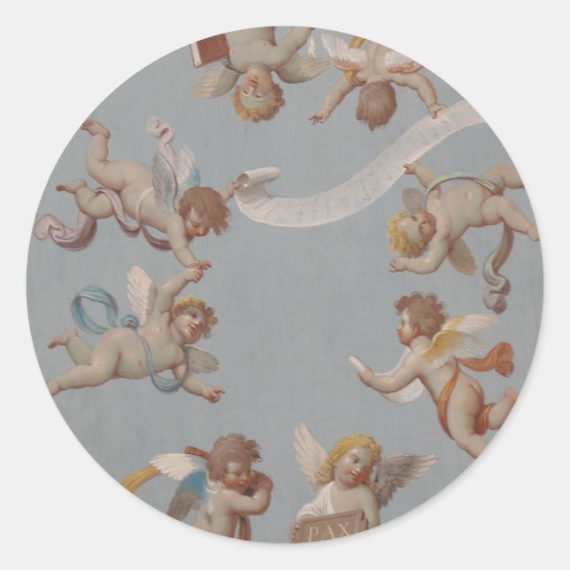Whimsical Renaissance Cherub Angels Classic Round Sticker (Front)