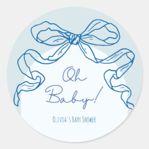 Whimsical Retro Blue Hand Drawn Bow Baby Shower Classic Round Sticker