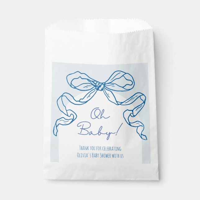 Whimsical Retro Blue Hand Drawn Bow Baby Shower Favour Bags (Front)