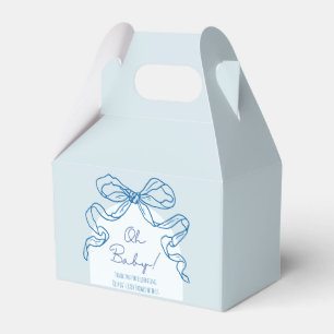 Whimsical Retro Blue Hand Drawn Bow Baby Shower Favour Box