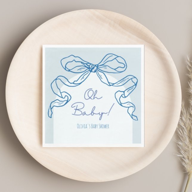 Whimsical Retro Blue Hand Drawn Bow Baby Shower Napkin (Creator Uploaded)