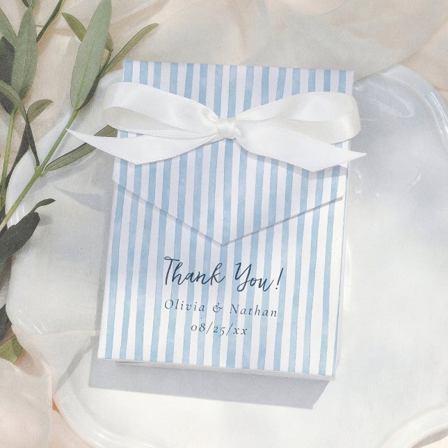 Whimsical Retro Blue Stripes Thank You Wedding Favour Box (Creator Uploaded)