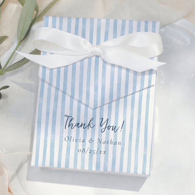 Whimsical Retro Blue Stripes Thank You Wedding Favour Box (Creator Uploaded)