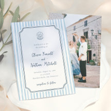 Whimsical Retro Blue Stripes Wedding