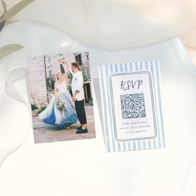 Whimsical Retro Blue Stripes Wedding RSVP  Enclosure Card (Creator Uploaded)