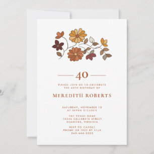 Whimsical Retro Boho Floral 40th Birthday Invitation