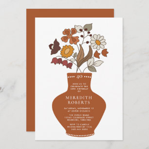 Whimsical Retro Boho Floral 40th Birthday Invitation