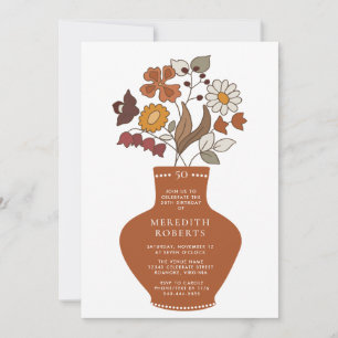 Whimsical Retro Boho Floral 50th Birthday Invitation
