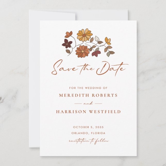 Whimsical Retro Boho Floral Wedding Save The Date (Front)